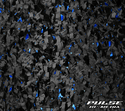 Forged carbon texture with blue accents on Pulse RC precision pit setup board for remote control racing enthusiasts.