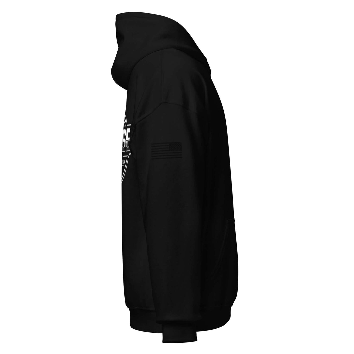 Pulse RC Checkered Flag Hoodie for RC Racing Enthusiasts, Remote Control Cars Apparel for Off-Road Racing and Motorsports, Side View.