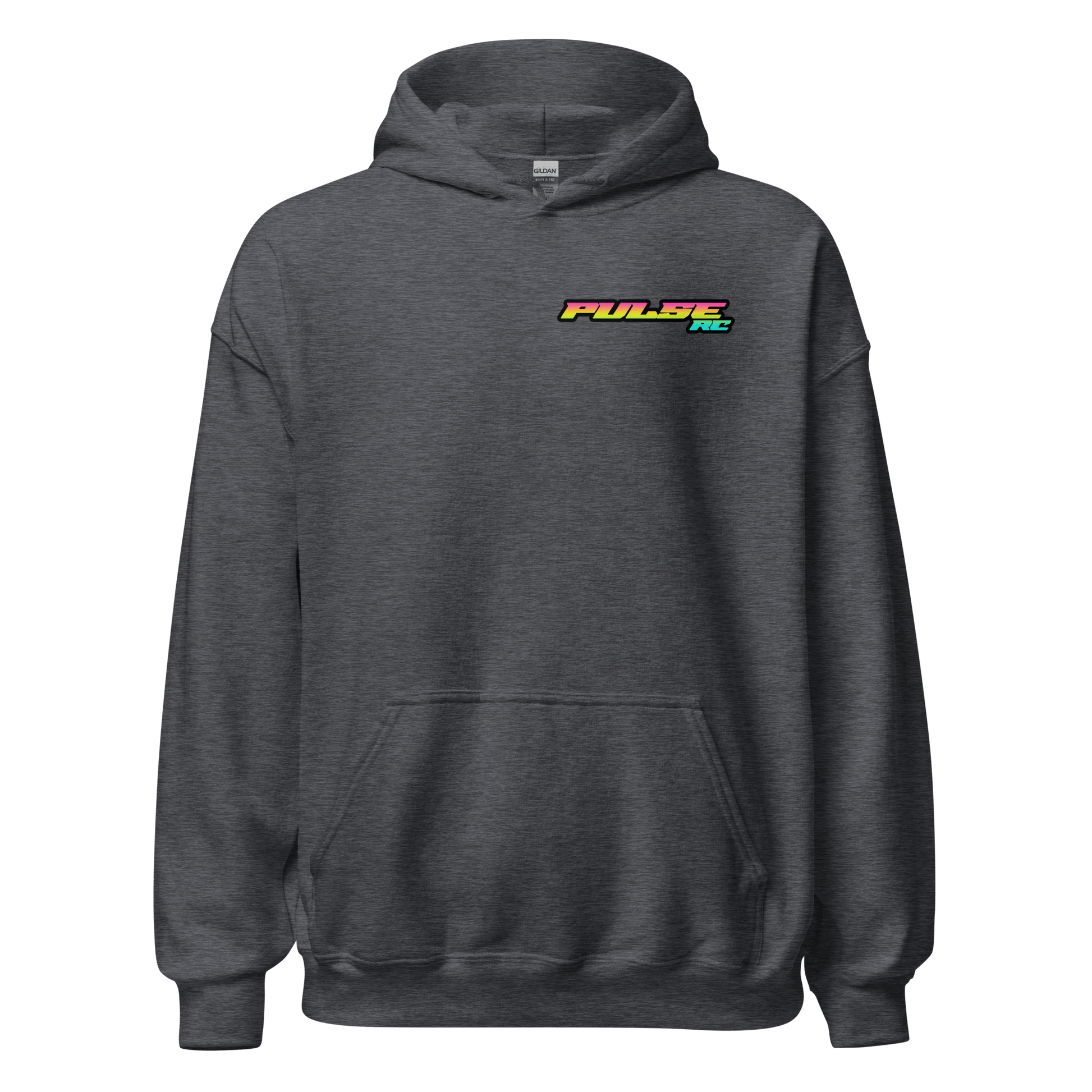 Retro Pulse RC Hoodie in dark grey featuring vintage RC racing logo for enthusiasts, perfect for RC racing, off-road racing, and motorsports events.