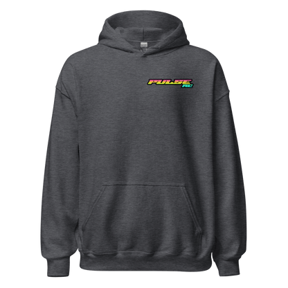 Retro Pulse RC Hoodie in dark grey featuring vintage RC racing logo for enthusiasts, perfect for RC racing, off-road racing, and motorsports events.