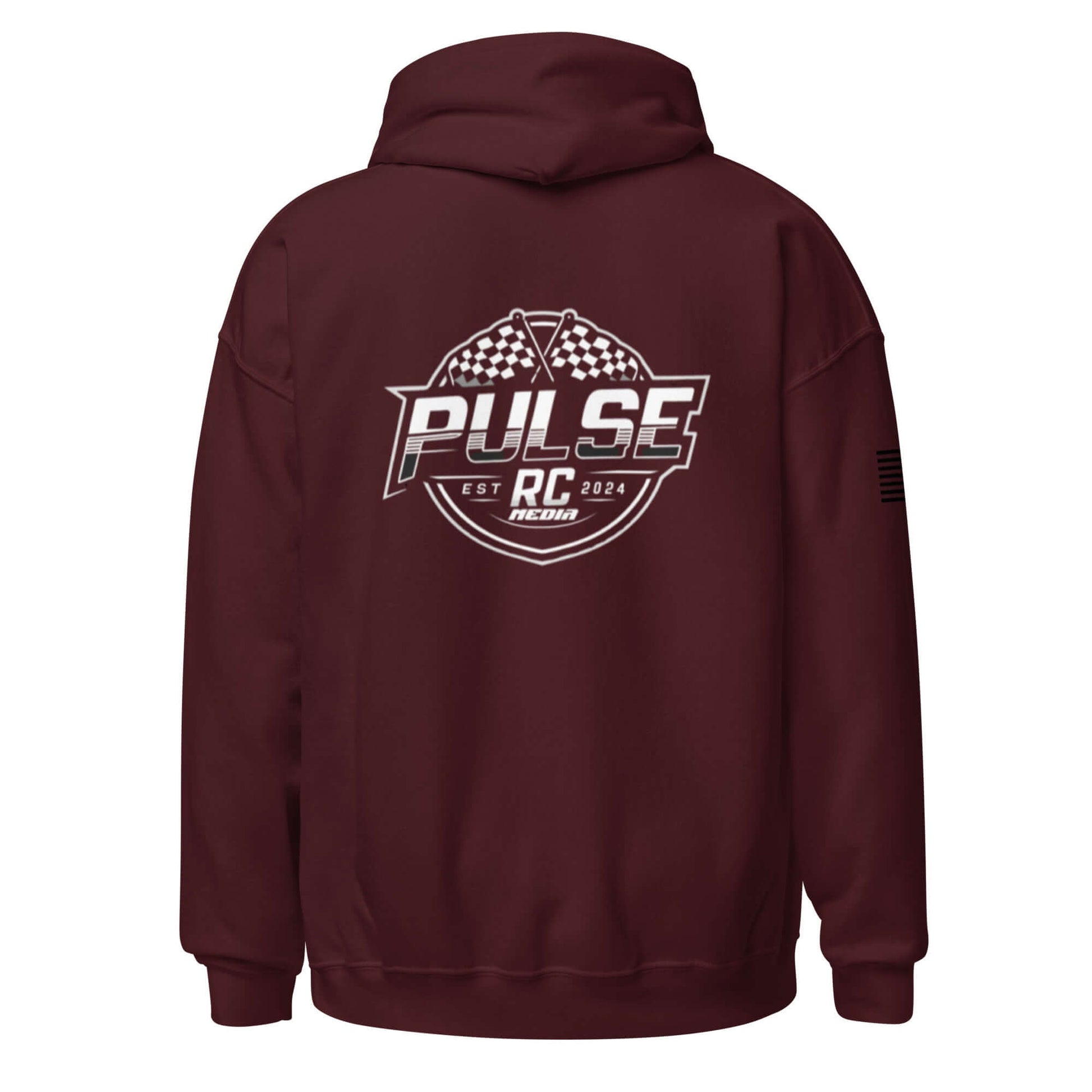 Pulse RC Checkered Flag Hoodie for RC Racing Enthusiasts - Maroon Racing Apparel with Custom Design