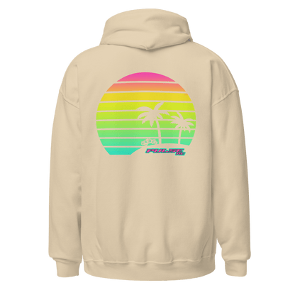 Vintage-style Pulse RC hoodie with retro graphics, perfect for RC racing enthusiasts and hobbyists, featuring a nostalgic racing design.