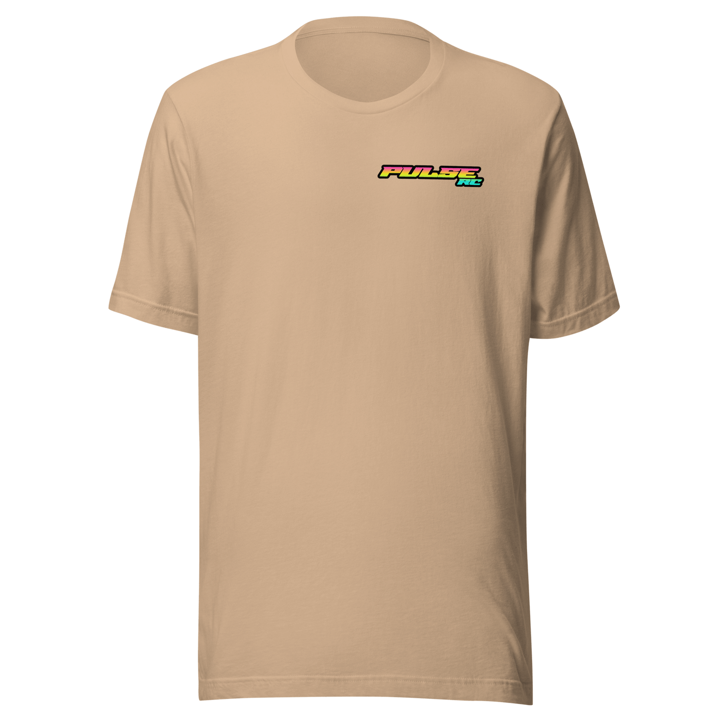Beige Retro Pulse RC T-Shirt showcasing classic RC racing graphics and nostalgic design for fans of remote control car racing and vintage apparel.