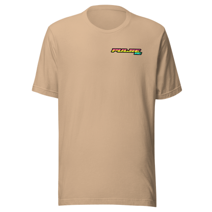 Beige Retro Pulse RC T-Shirt showcasing classic RC racing graphics and nostalgic design for fans of remote control car racing and vintage apparel.